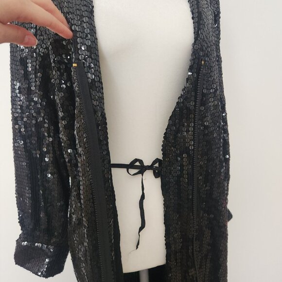 Vintage Halston Sequin Maxi Dress Size 12 Black Zip Collared Formal Party 70s - Picture 7 of 16